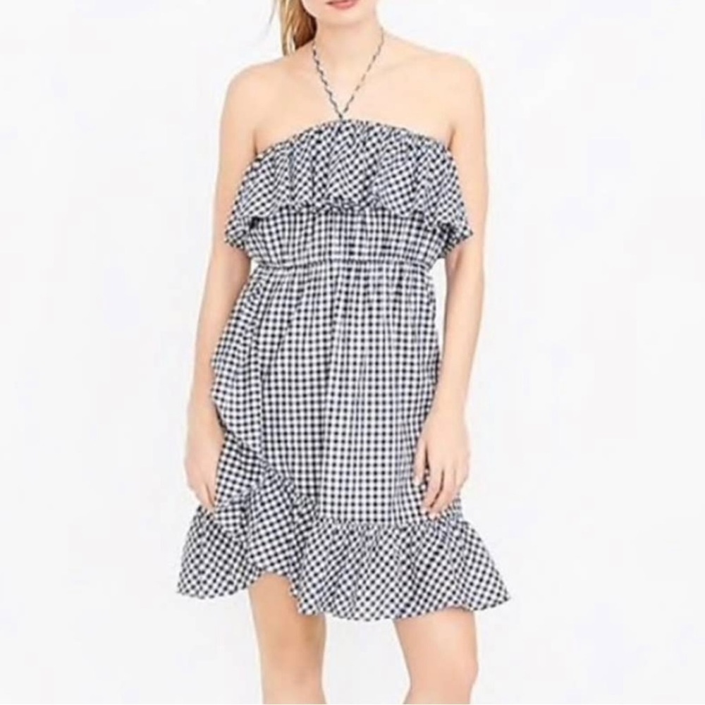 J Crew Ruffled Dress in Gingham Large NWT